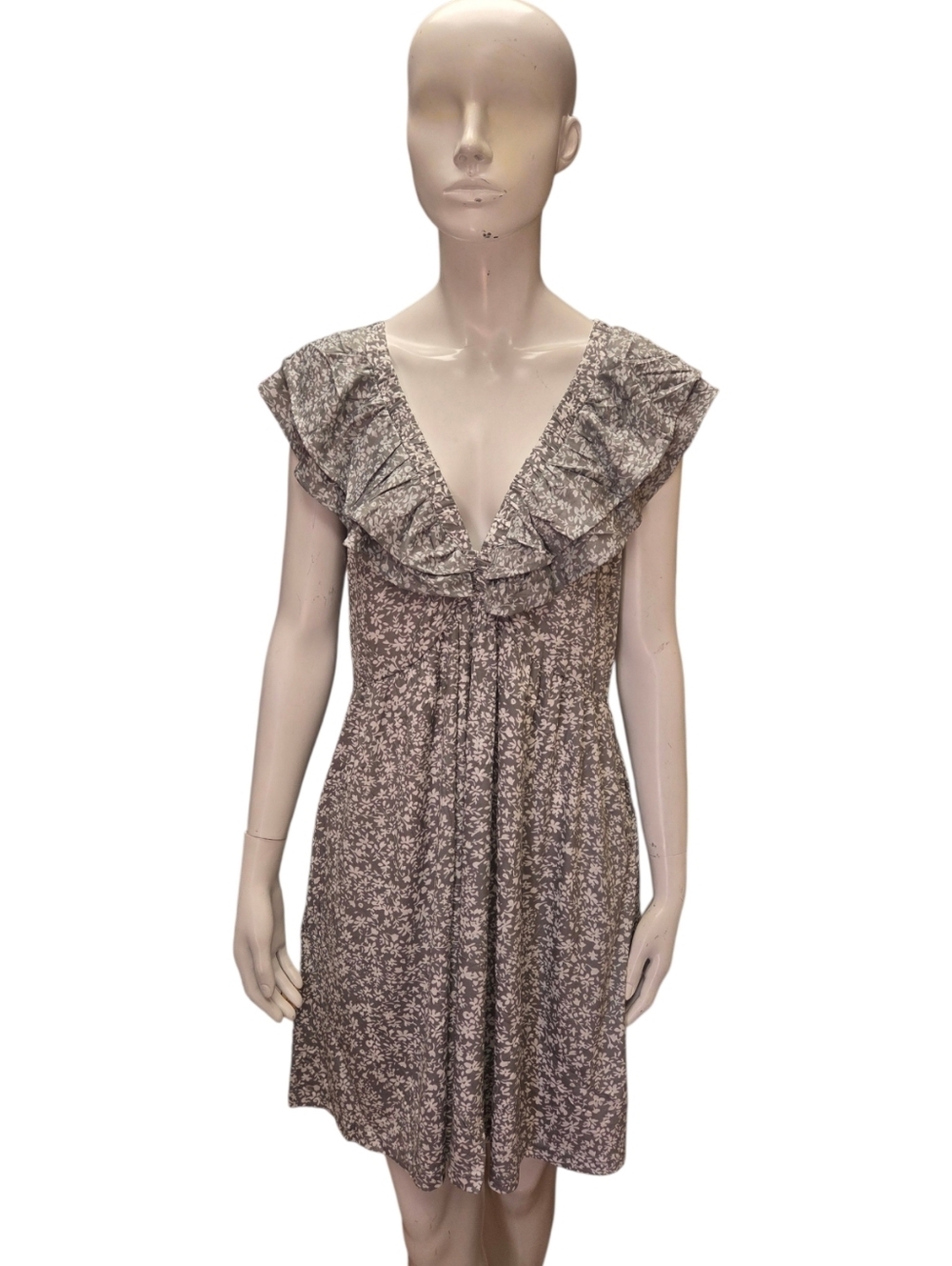 Loemes New Grey Floral Sundress With Ruffle, V Neck, Pockets,  XL